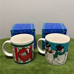 Festive Snowman and Christmas Goose Mug Set